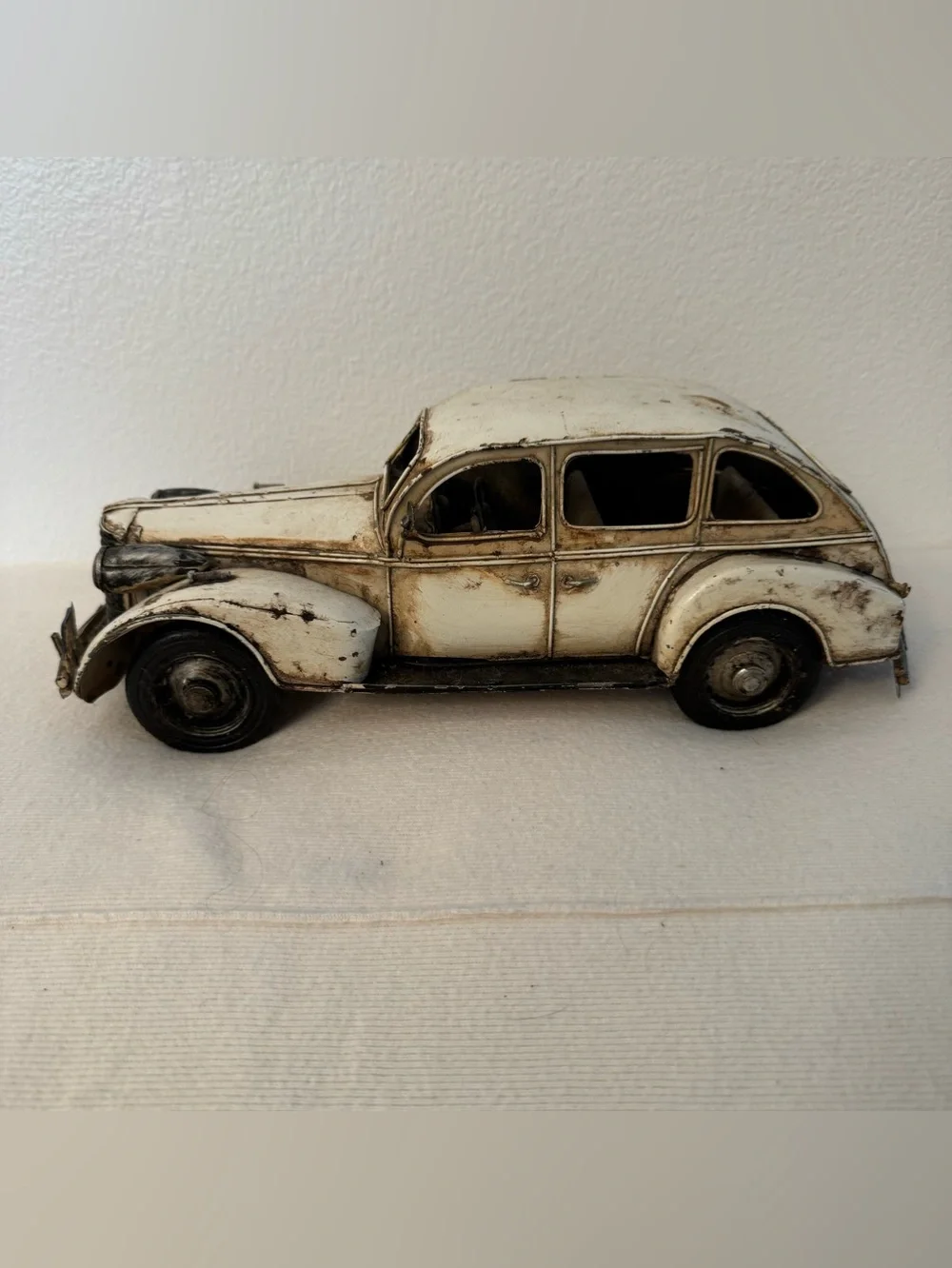 Vintage 1930s Style Metal Sedan Car Model Large 13” Rustic Decor